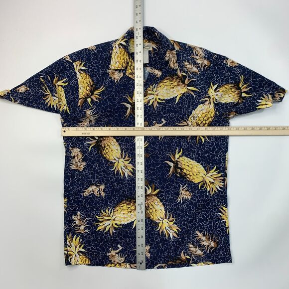 Vintage Hilo Hattie Hawaiian Shirt Mens M Navy Golden Pineapple Short Sleeve - Picture 6 of 10